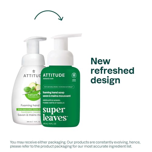 ATTITUDE Foaming Hand Cleaning soap - EWG Verified, Plant and Mineral-Primarily based, Vegan & Cruelty-Free Private Care, Inexperienced Apple & Basil Scent, 10 Fl Oz