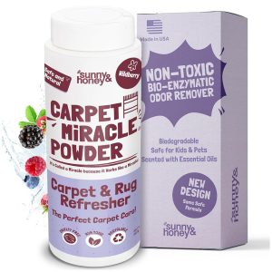 Miracle Carpet Powder – Eco-Pleasant, Non-Poisonous Cleaner and Deodorizer for Carpets, Rugs, and Upholstery (Wildberry Perfume, 20 Oz)